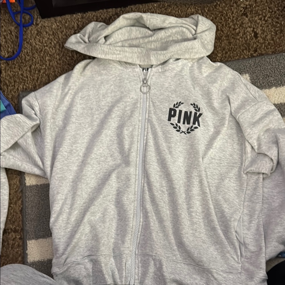 PINK Victoria's Secret Gray Zip-Up Hoodie Sweatshirt